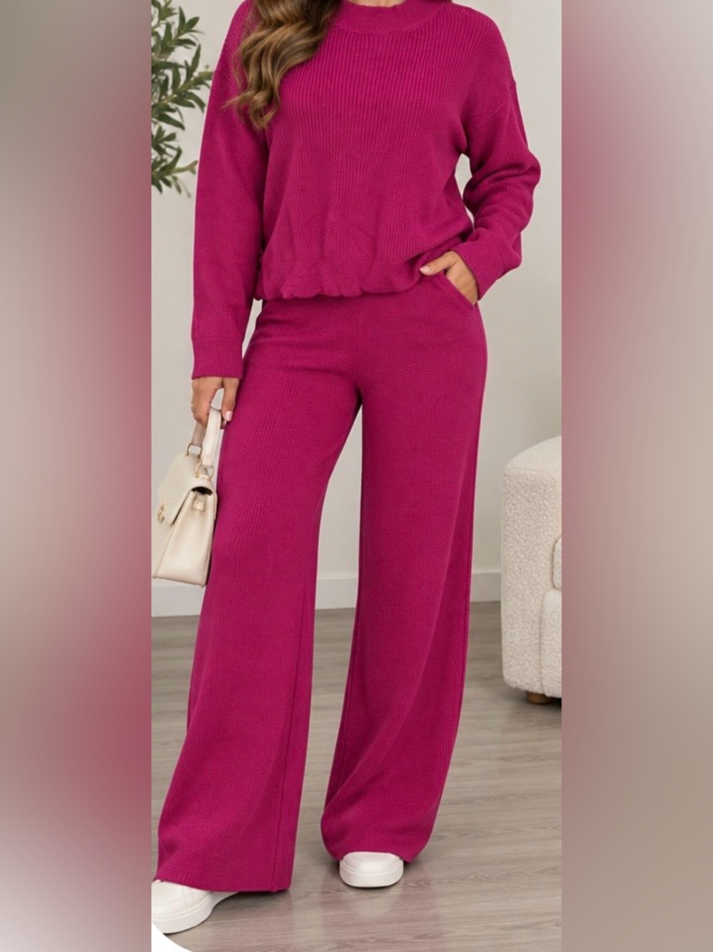 Sincerely Jules Knit Sweater & Wide-Leg Pants Set - Hot Pink